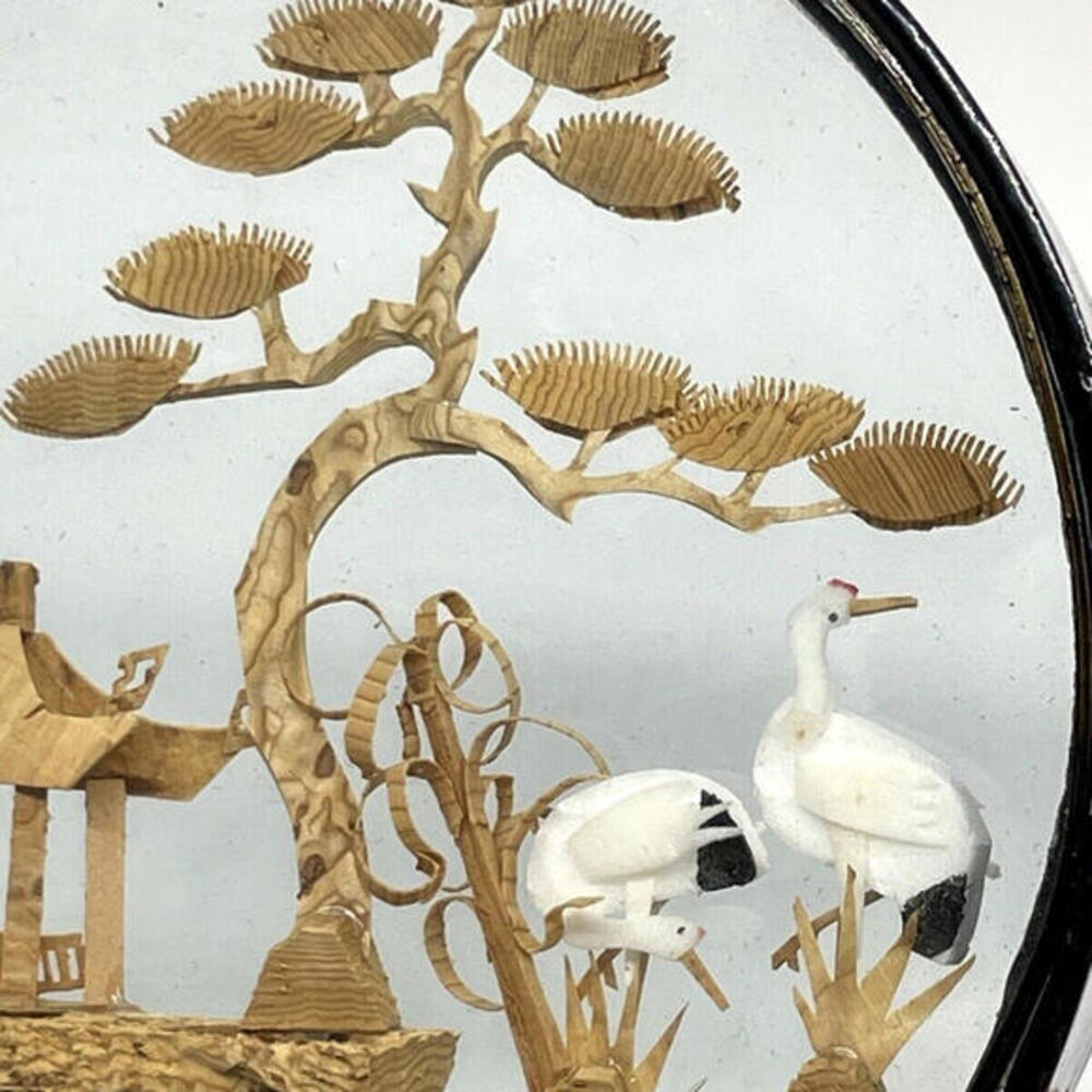 Vintage Chinese Cork Diorama 4" Art in Glass Shadow Box Lacquer‎ Frame Glass - Picture 9 of 9